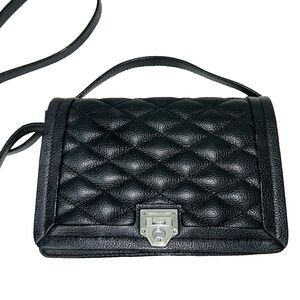 Rebecca Minkoff Black Quilted Front Flap Pebbled Leather Crossbody Bag Silver HW